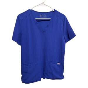 Figs Women's Technical Collection Blue Short Sleeve Top V-Neck Sz M